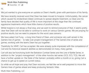 MMP issues Dean Essig Health Update - ConsimWorld News